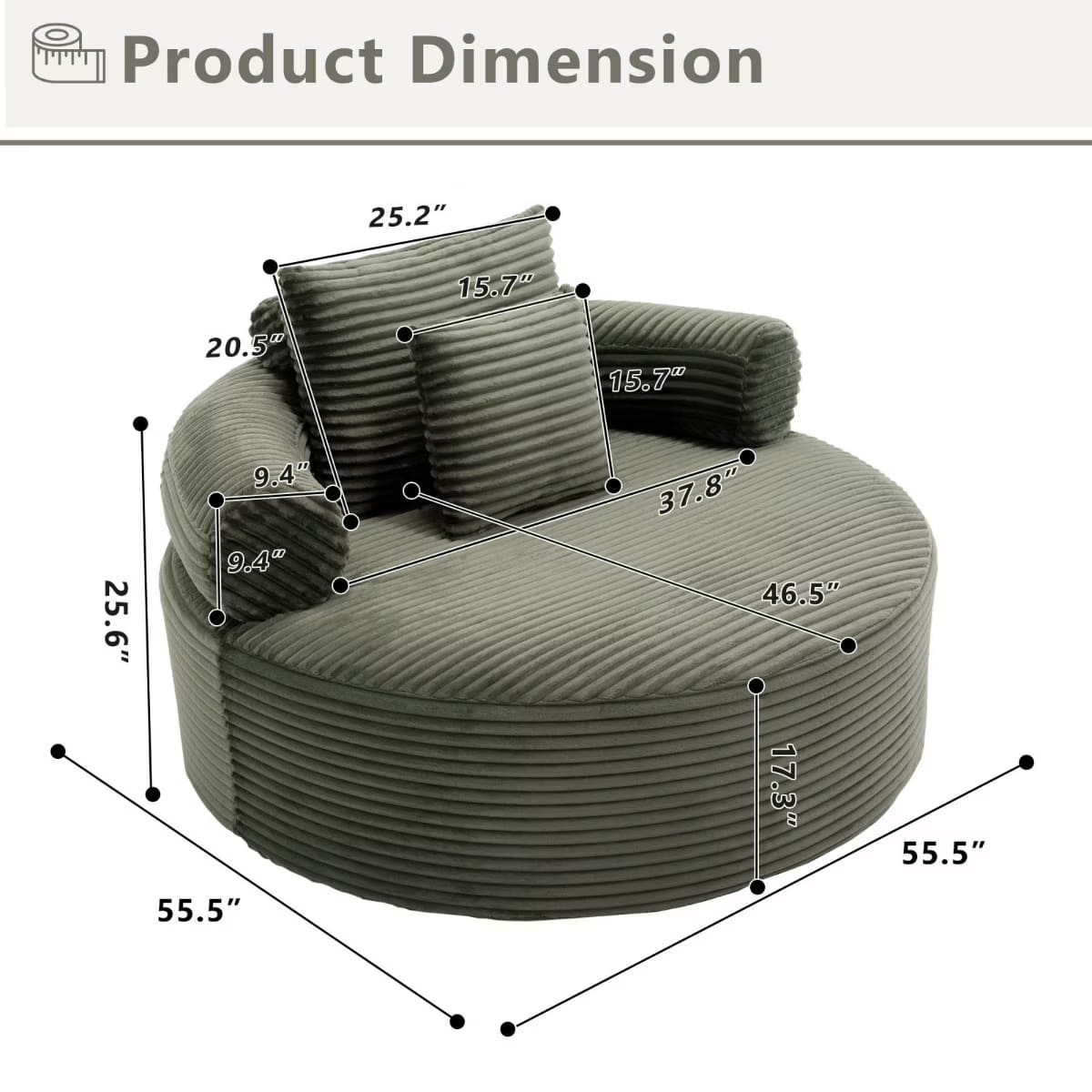 Round Sofa Bed with Memory Foam, Pocket Springs & Ribbed Velvet