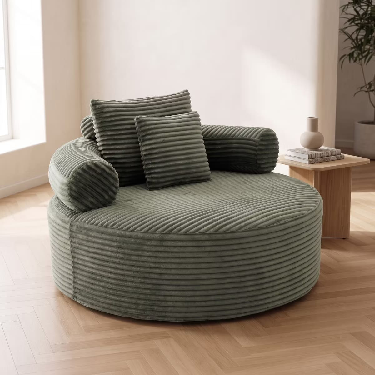 Round Sofa Bed with Memory Foam, Pocket Springs & Ribbed Velvet