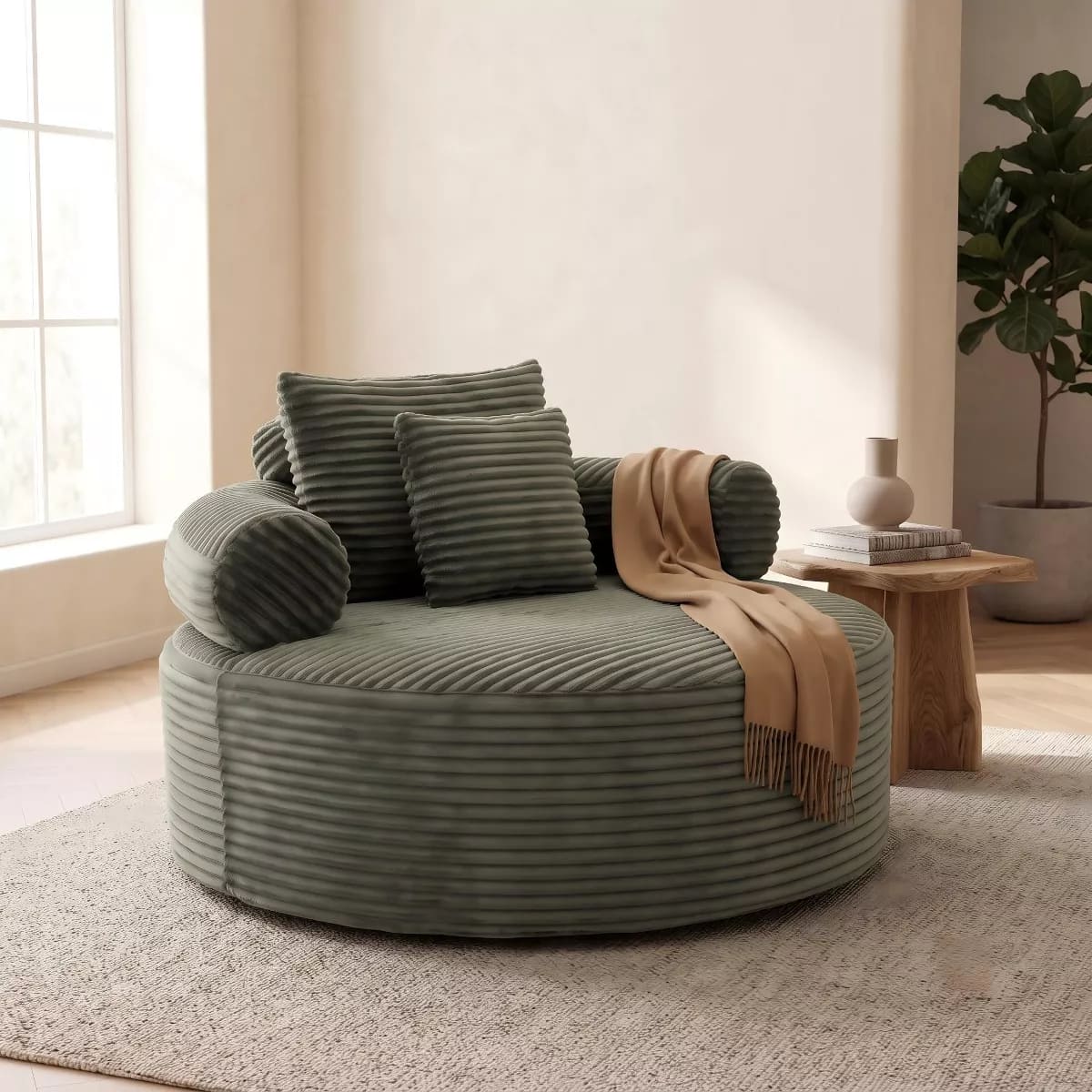 Round Sofa Bed with Memory Foam, Pocket Springs & Ribbed Velvet