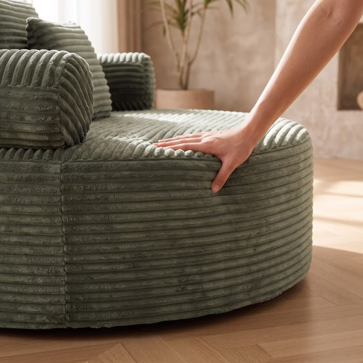 Round Sofa Bed with Memory Foam, Pocket Springs & Ribbed Velvet