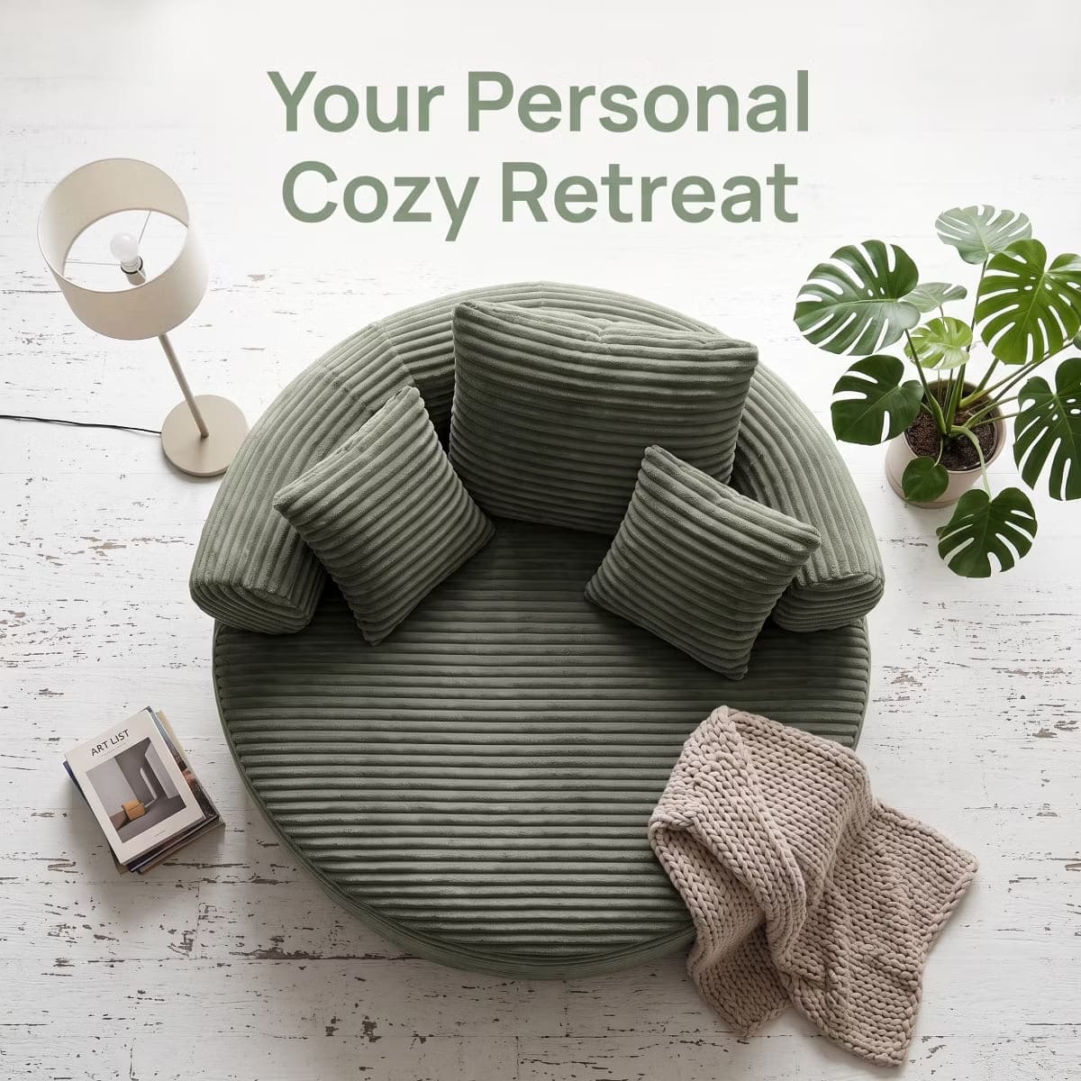 Round Sofa Bed with Memory Foam, Pocket Springs & Ribbed Velvet