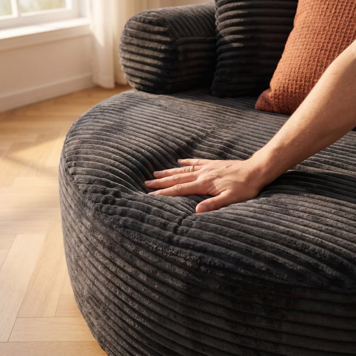 Round Sofa Bed with Memory Foam, Pocket Springs & Ribbed Velvet