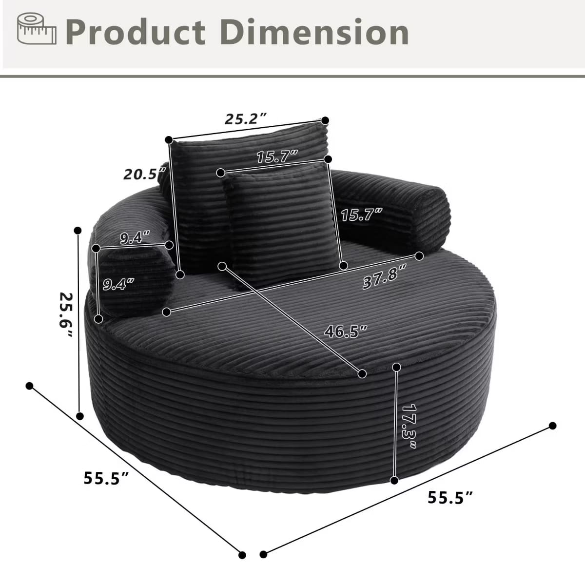 Round Sofa Bed with Memory Foam, Pocket Springs & Ribbed Velvet