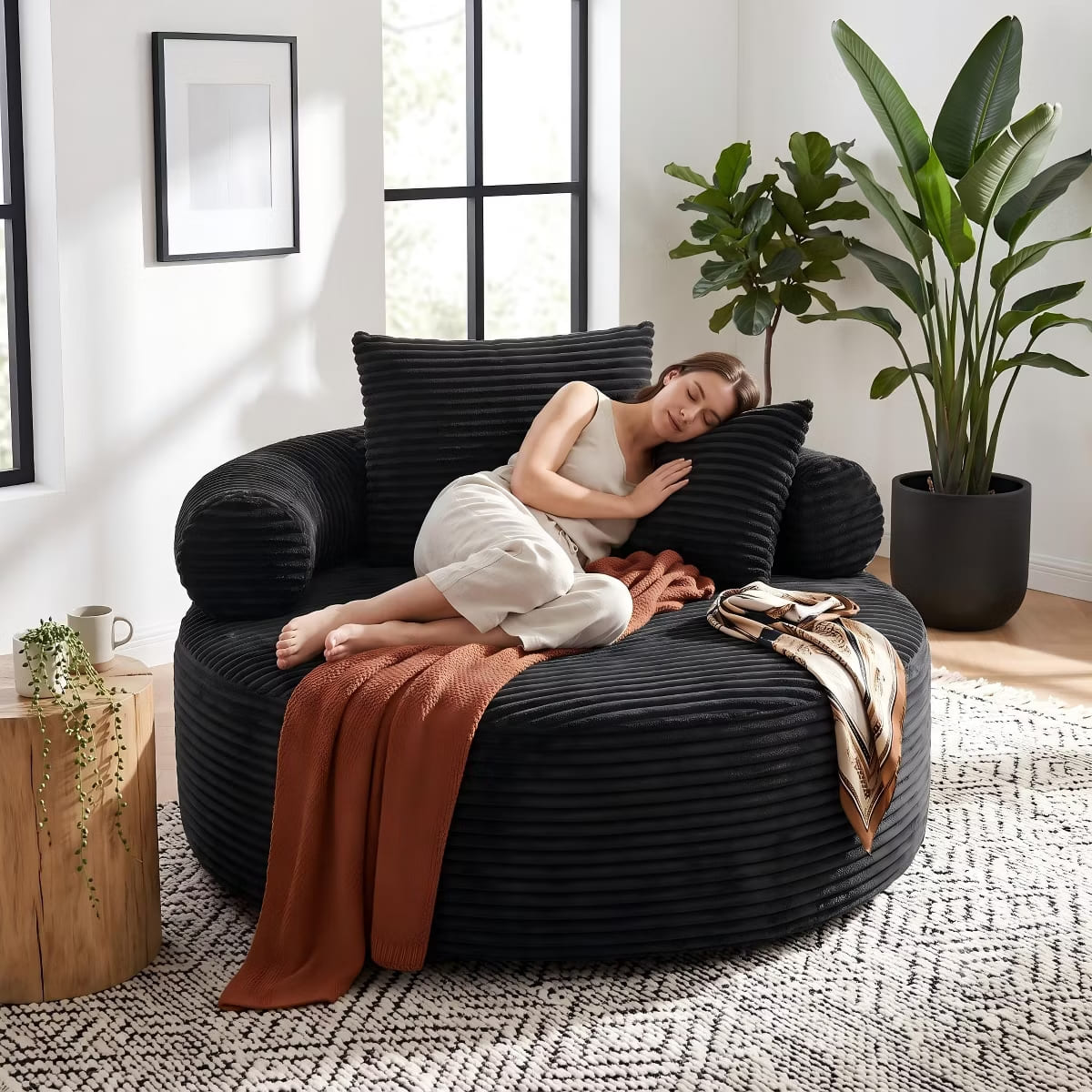 Round Sofa Bed with Memory Foam, Pocket Springs & Ribbed Velvet