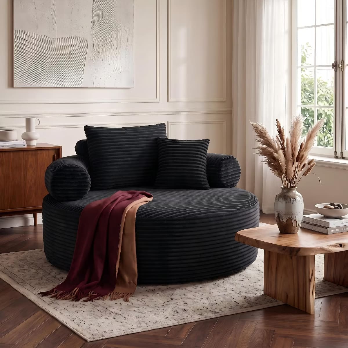 Round Sofa Bed with Memory Foam, Pocket Springs & Ribbed Velvet
