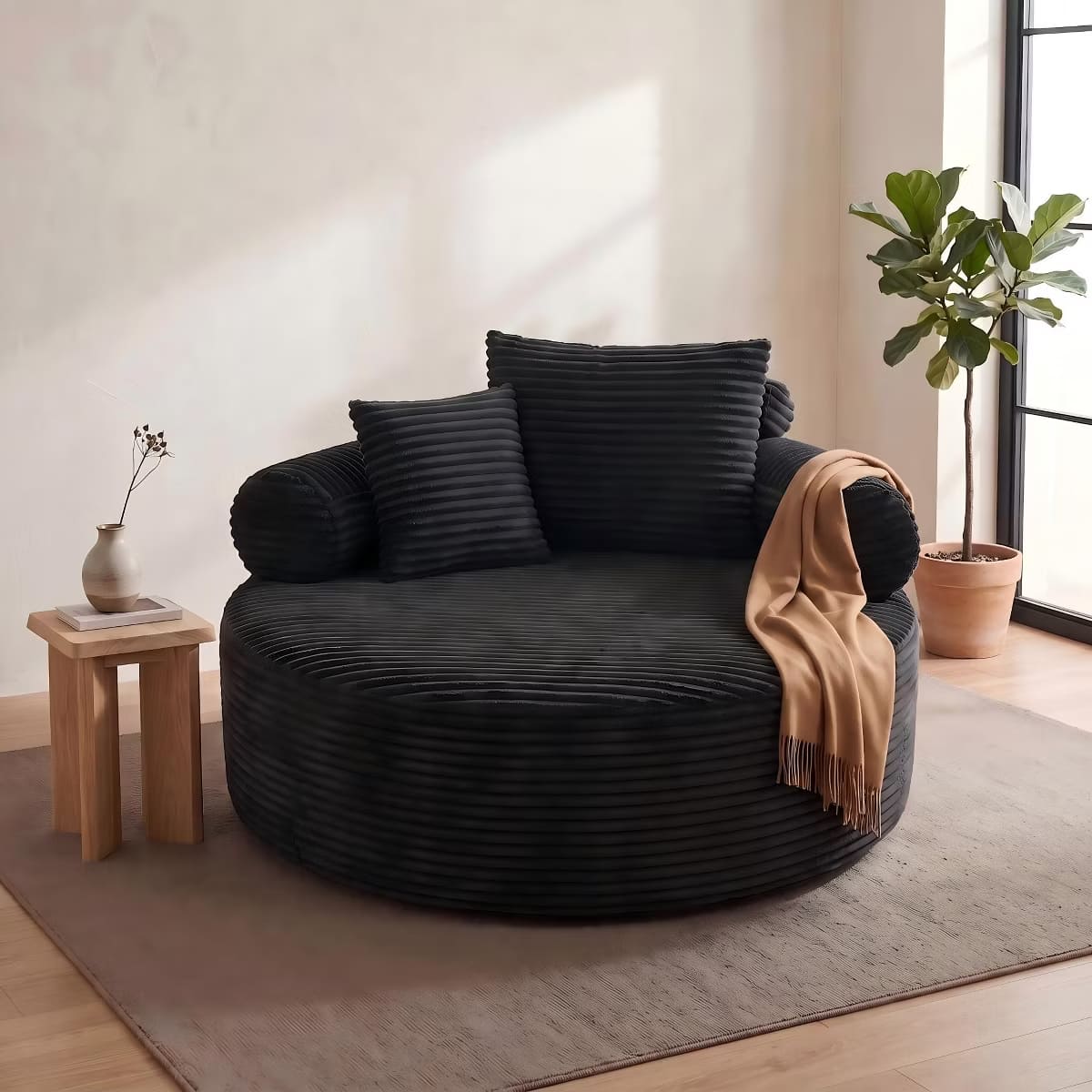 Round Sofa Bed with Memory Foam, Pocket Springs & Ribbed Velvet