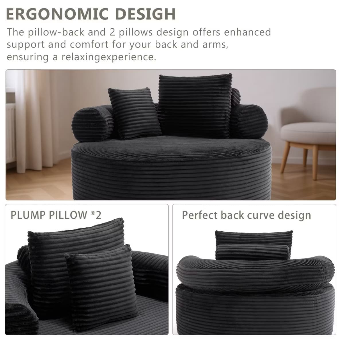 Round Sofa Bed with Memory Foam, Pocket Springs & Ribbed Velvet
