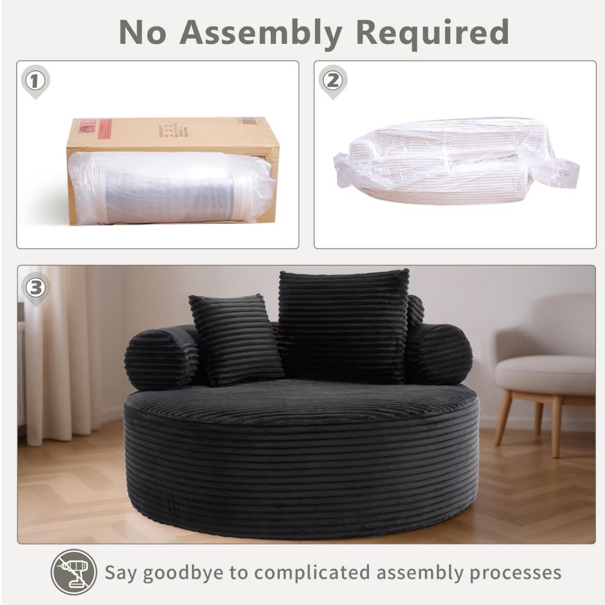 Round Sofa Bed with Memory Foam, Pocket Springs & Ribbed Velvet