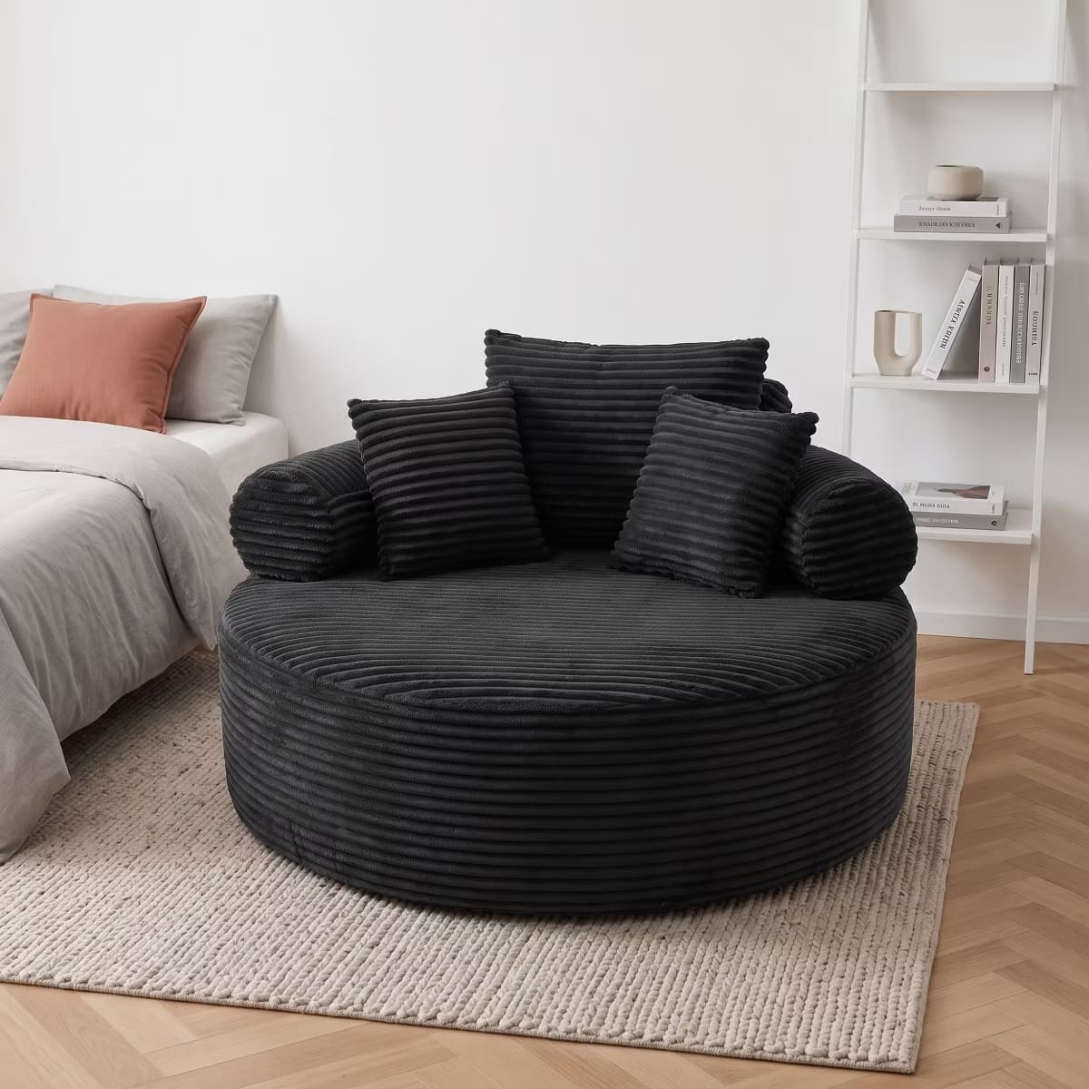 Round Sofa Bed with Memory Foam, Pocket Springs & Ribbed Velvet