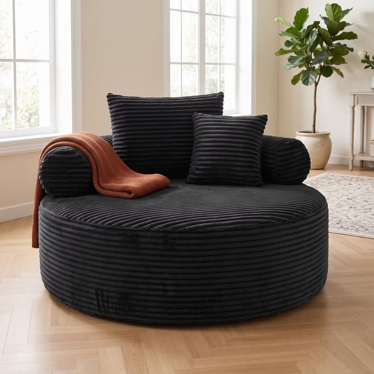 Round Sofa Bed with Memory Foam, Pocket Springs & Ribbed Velvet
