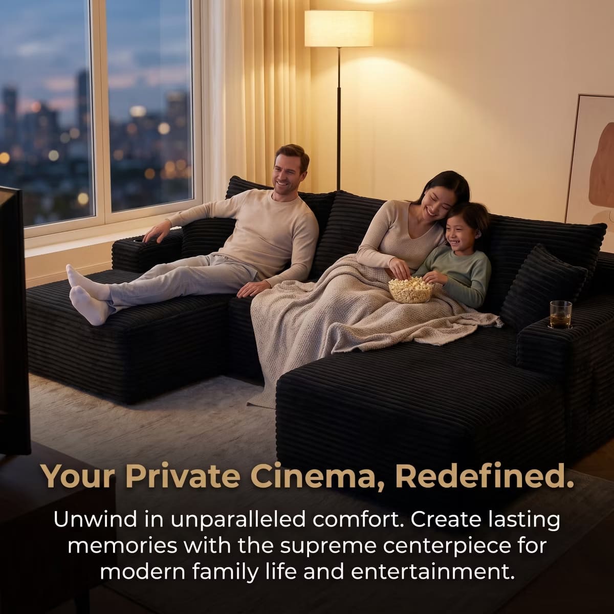 U-Shape Sectional Sofa with Deep Seats, Cup Holders & Storage Pockets