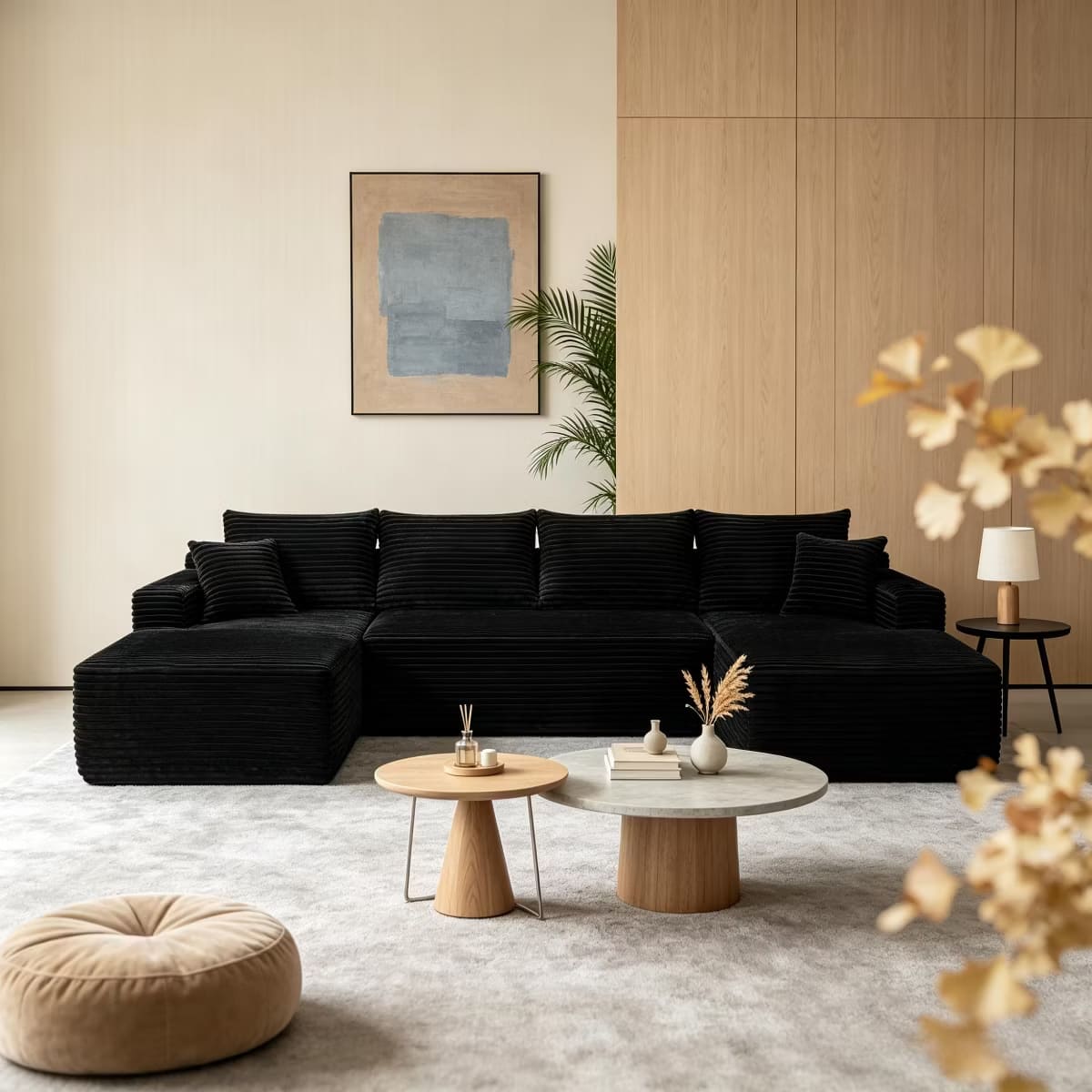U-Shape Sectional Sofa with Deep Seats, Cup Holders & Storage Pockets