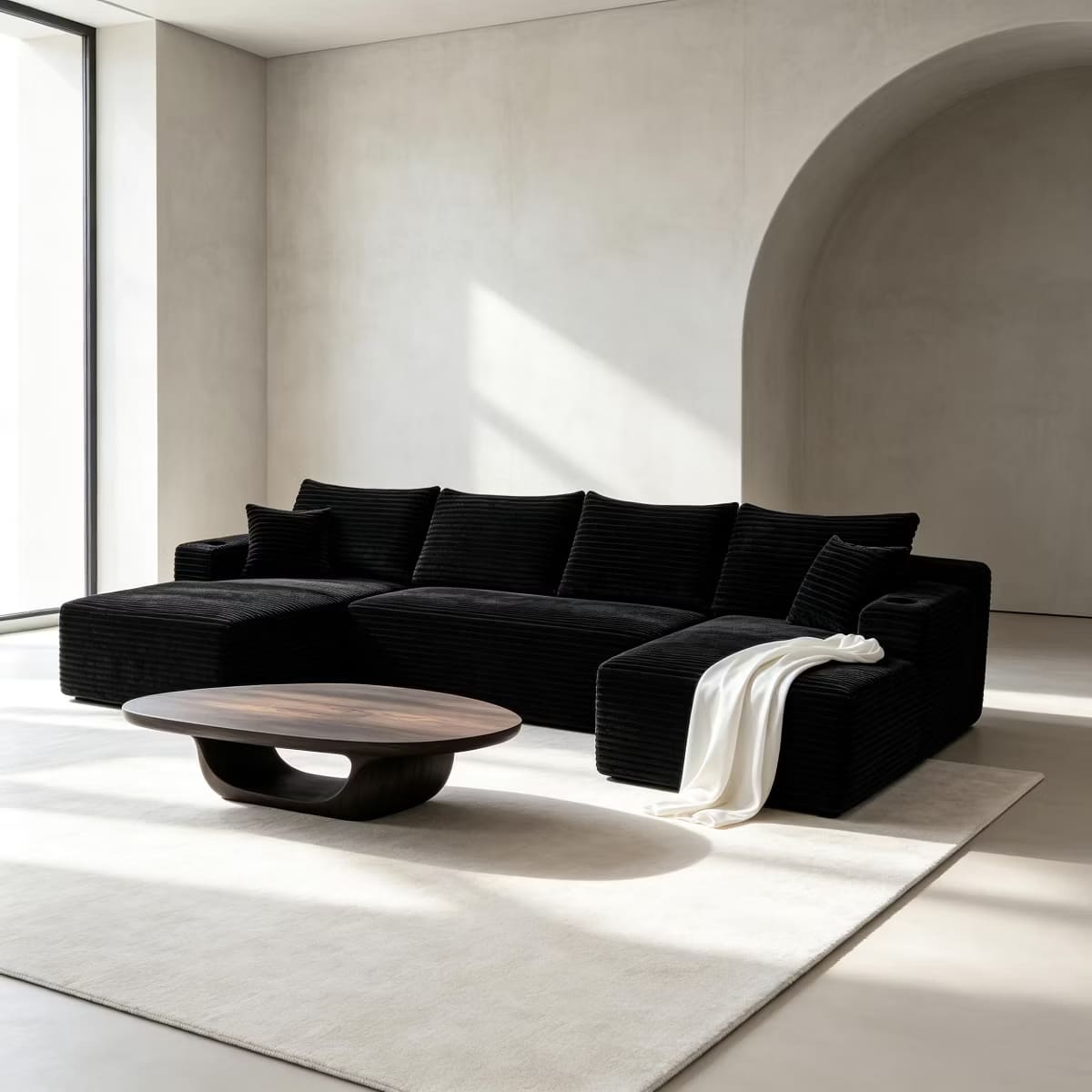 U-Shape Sectional Sofa with Deep Seats, Cup Holders & Storage Pockets