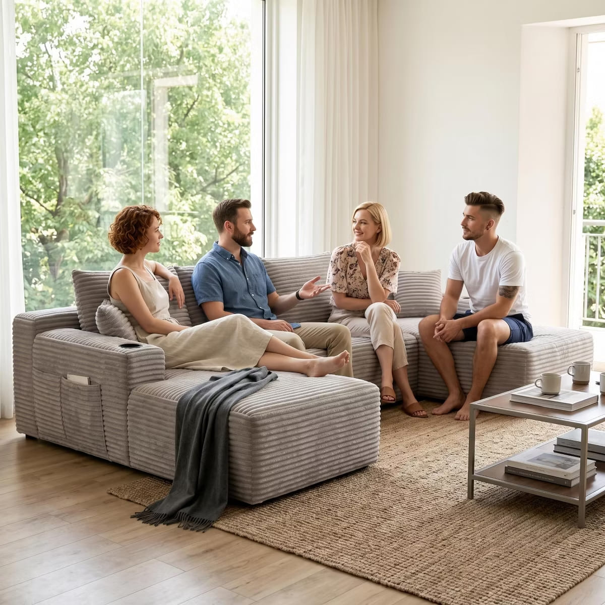 U-Shape Sectional Sofa with Deep Seats, Cup Holders & Storage Pockets