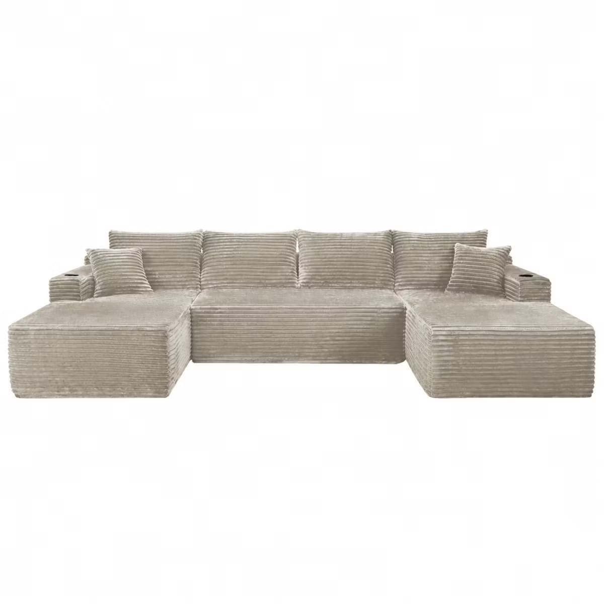 U-Shape Sectional Sofa with Deep Seats, Cup Holders & Storage Pockets