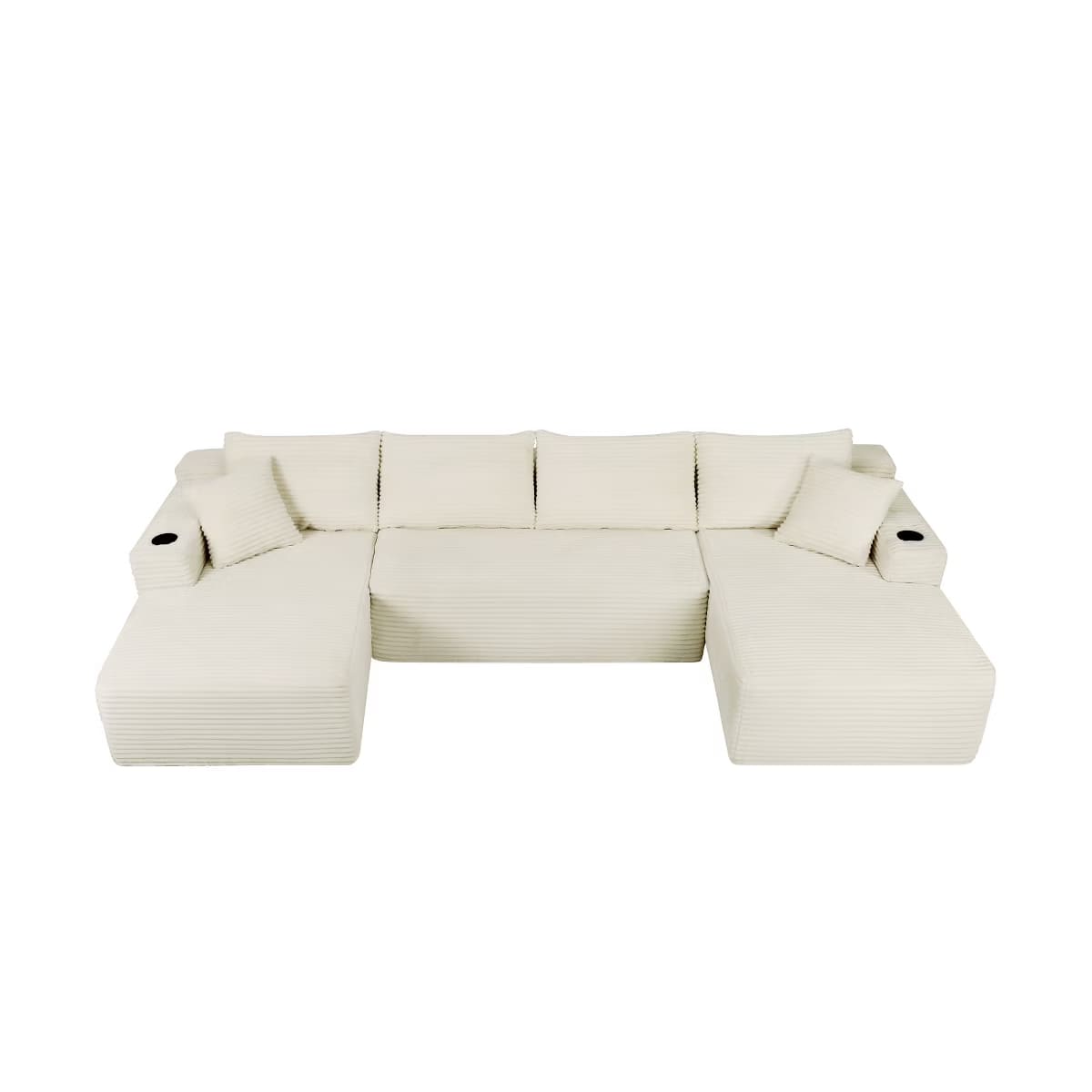 U-Shape Sectional Sofa with Deep Seats, Cup Holders & Storage Pockets