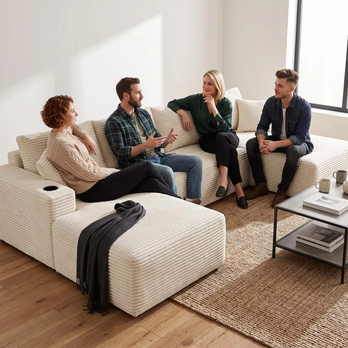 U-Shape Sectional Sofa with Deep Seats, Cup Holders & Storage Pockets