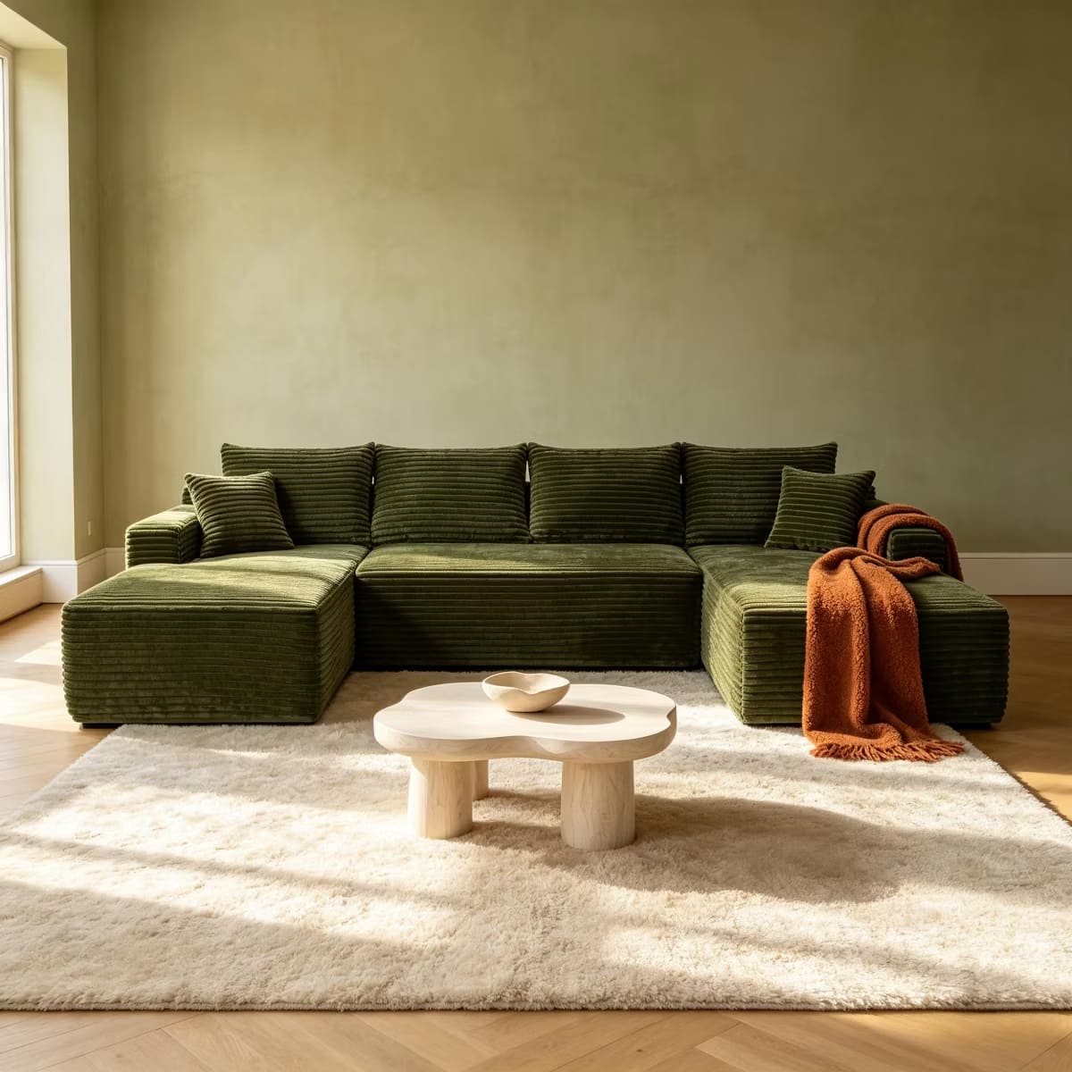 U-Shape Sectional Sofa with Deep Seats, Cup Holders & Storage Pockets