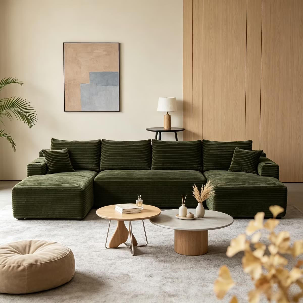 U-Shape Sectional Sofa with Deep Seats, Cup Holders & Storage Pockets