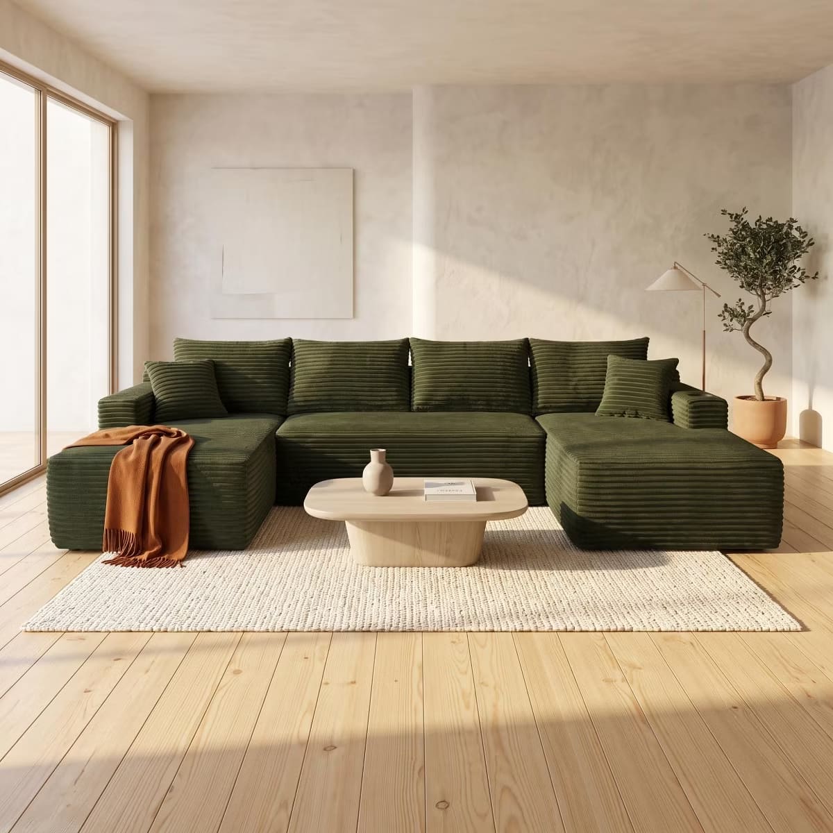 U-Shape Sectional Sofa with Deep Seats, Cup Holders & Storage Pockets