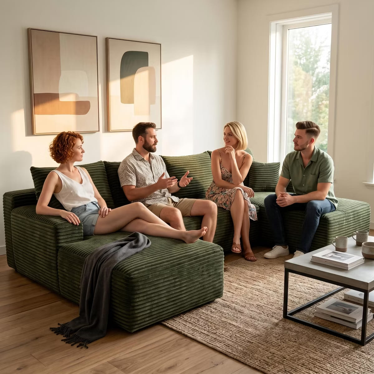 U-Shape Sectional Sofa with Deep Seats, Cup Holders & Storage Pockets