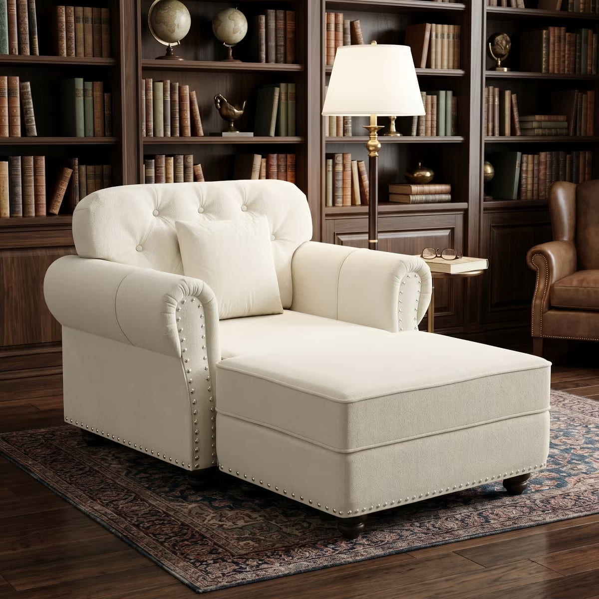 Chesterfield Accent Chair with Ottoman, Velvet Tufting & 300-Lb Support