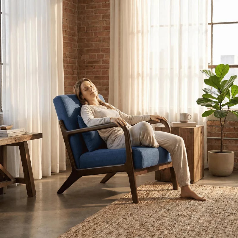Mid Century Modern Accent Chair: Cozy Wood Frame Reading Armchair