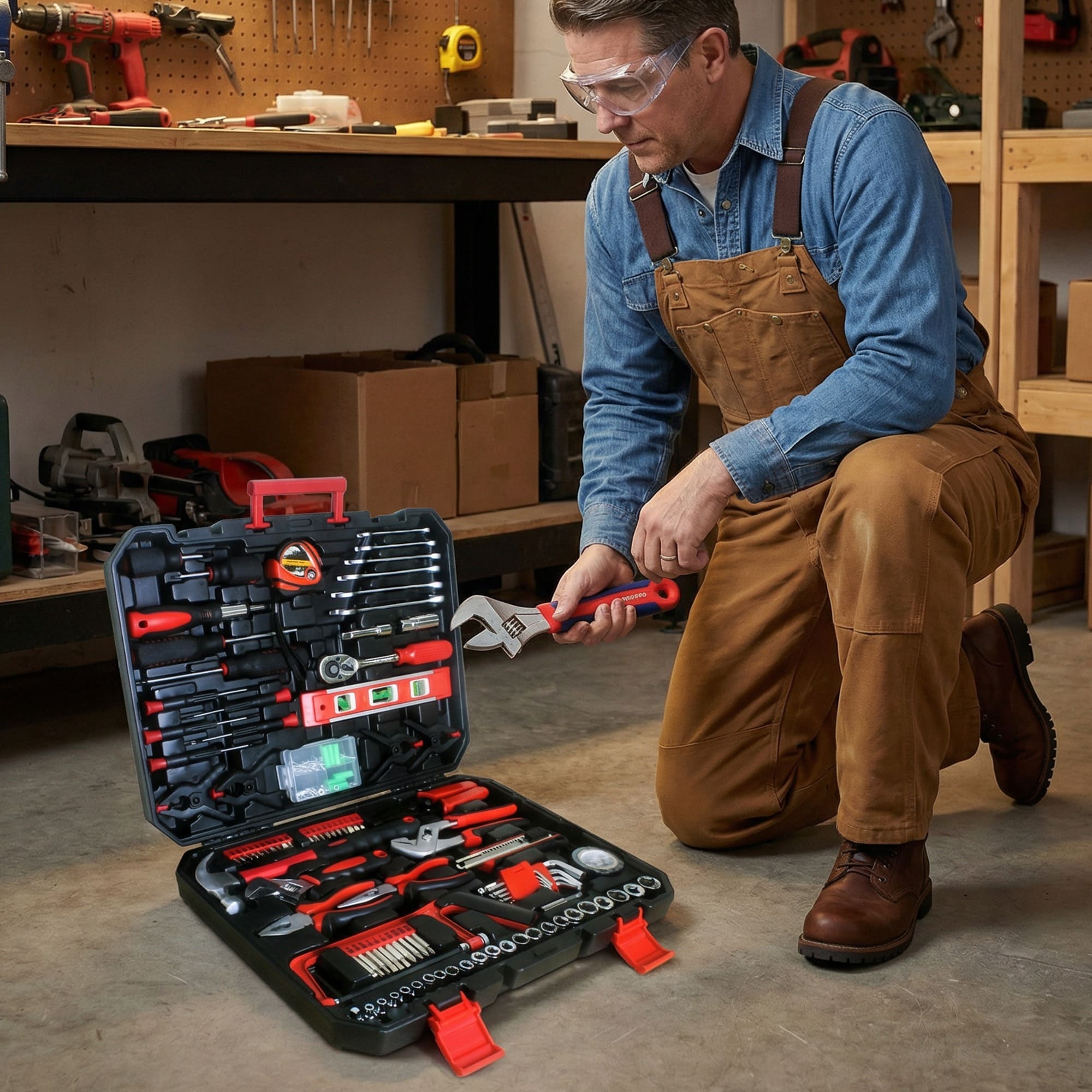 242-Piece Tool Set: Mechanical Hand Kit with Heavy-Duty Plastic Toolbox