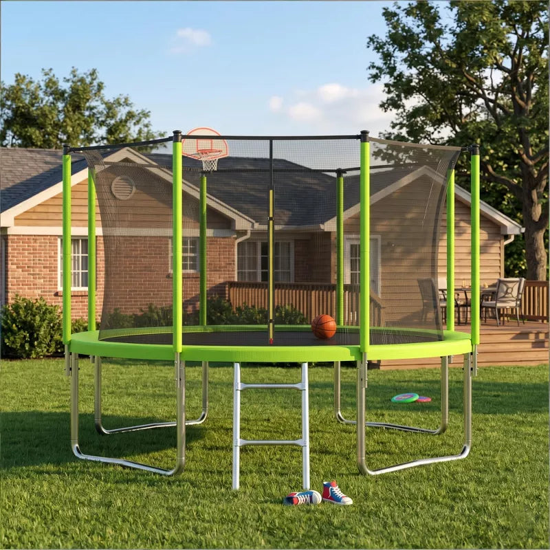12ft Round Trampoline: Heavy-Duty Backyard Bouncer with Safety Net & Hoop