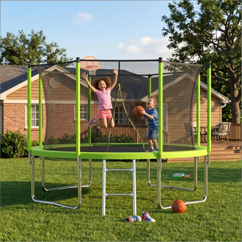 12ft Round Trampoline: Heavy-Duty Backyard Bouncer with Safety Net & Hoop