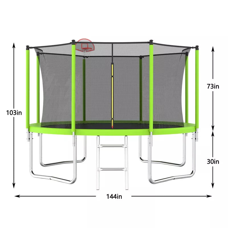 12ft Round Trampoline: Heavy-Duty Backyard Bouncer with Safety Net & Hoop