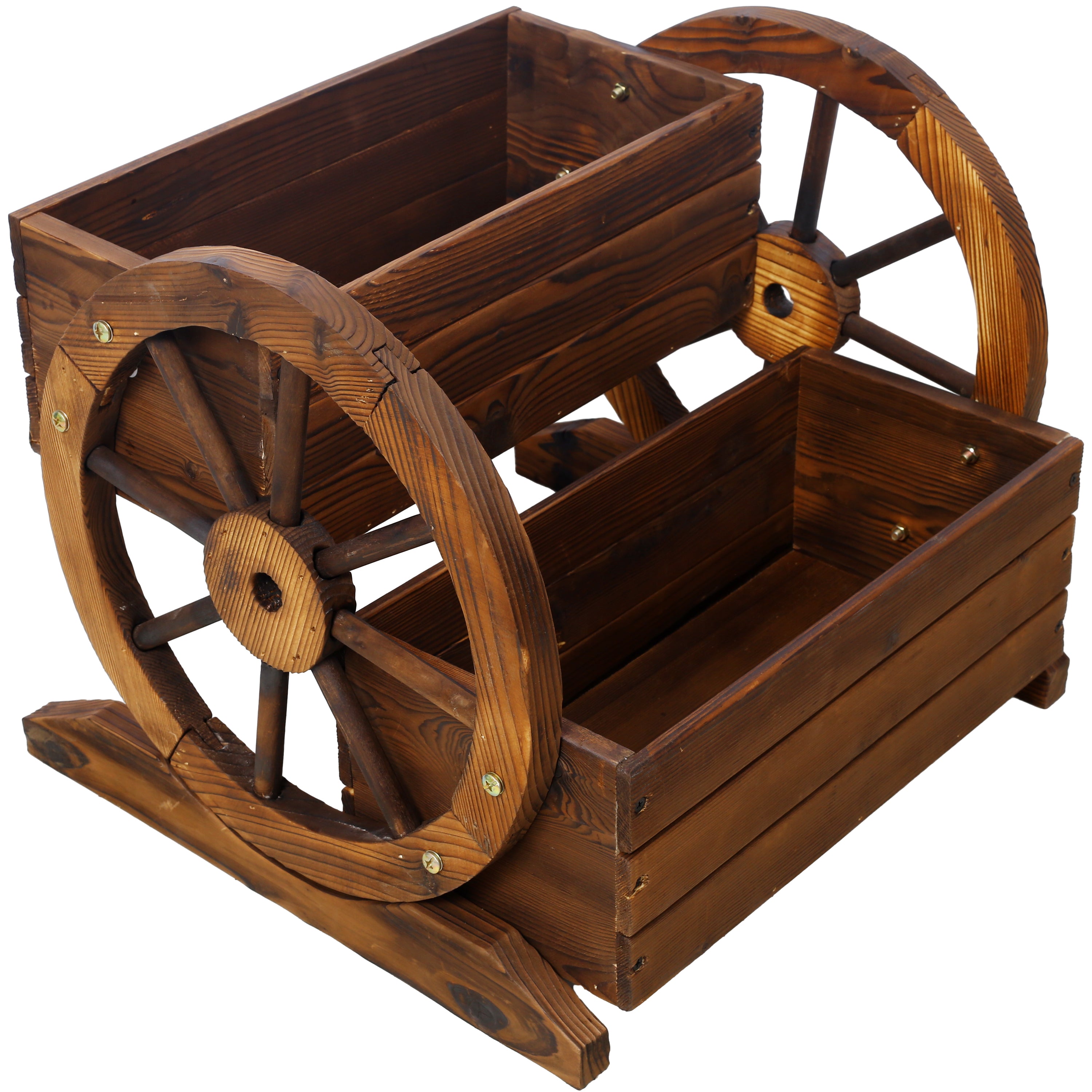 Wooden Wagon Planter Box with 2-Tier Flower Cart Design
