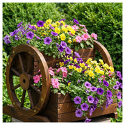 Wooden Wagon Planter Box with 2-Tier Flower Cart Design