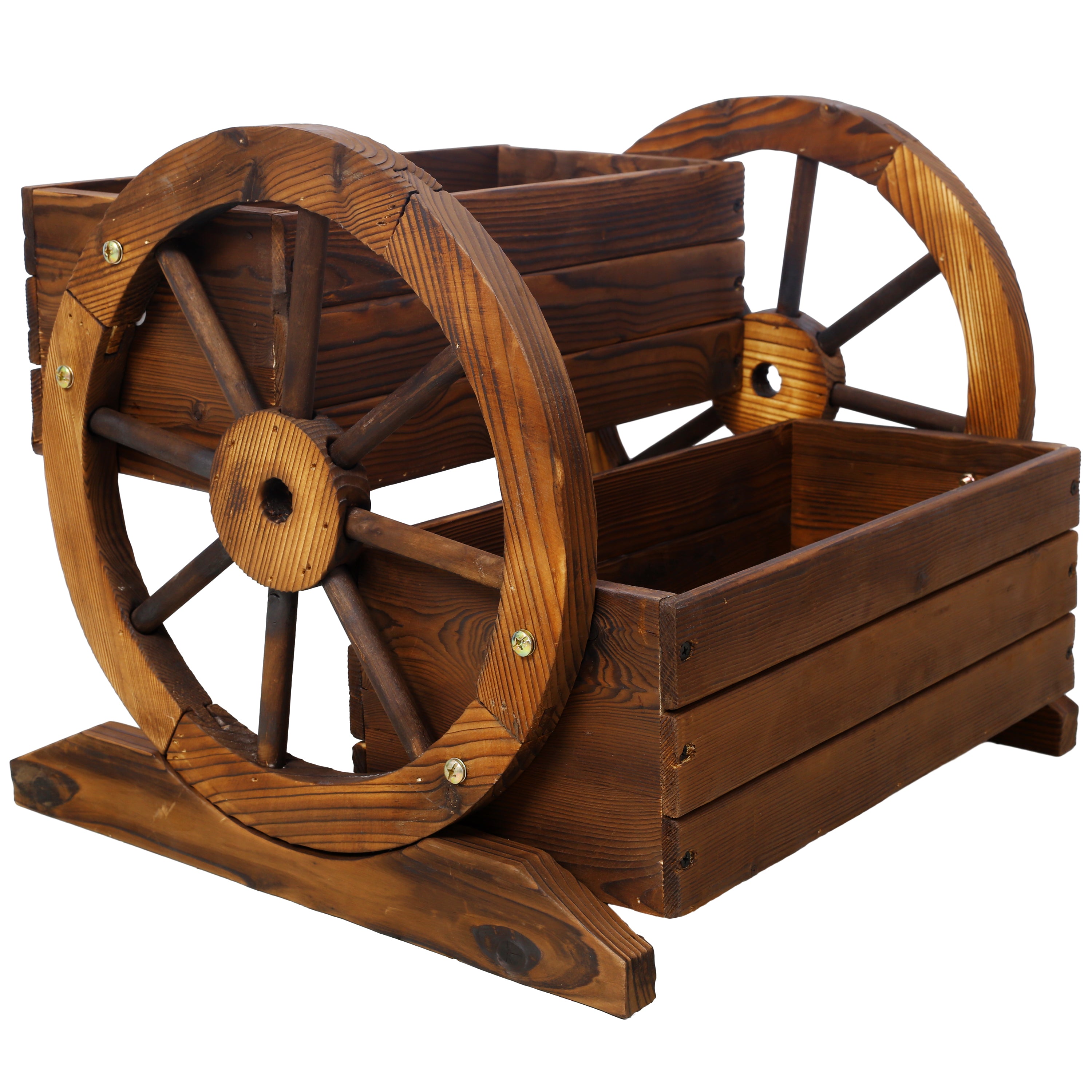 Wooden Wagon Planter Box with 2-Tier Flower Cart Design
