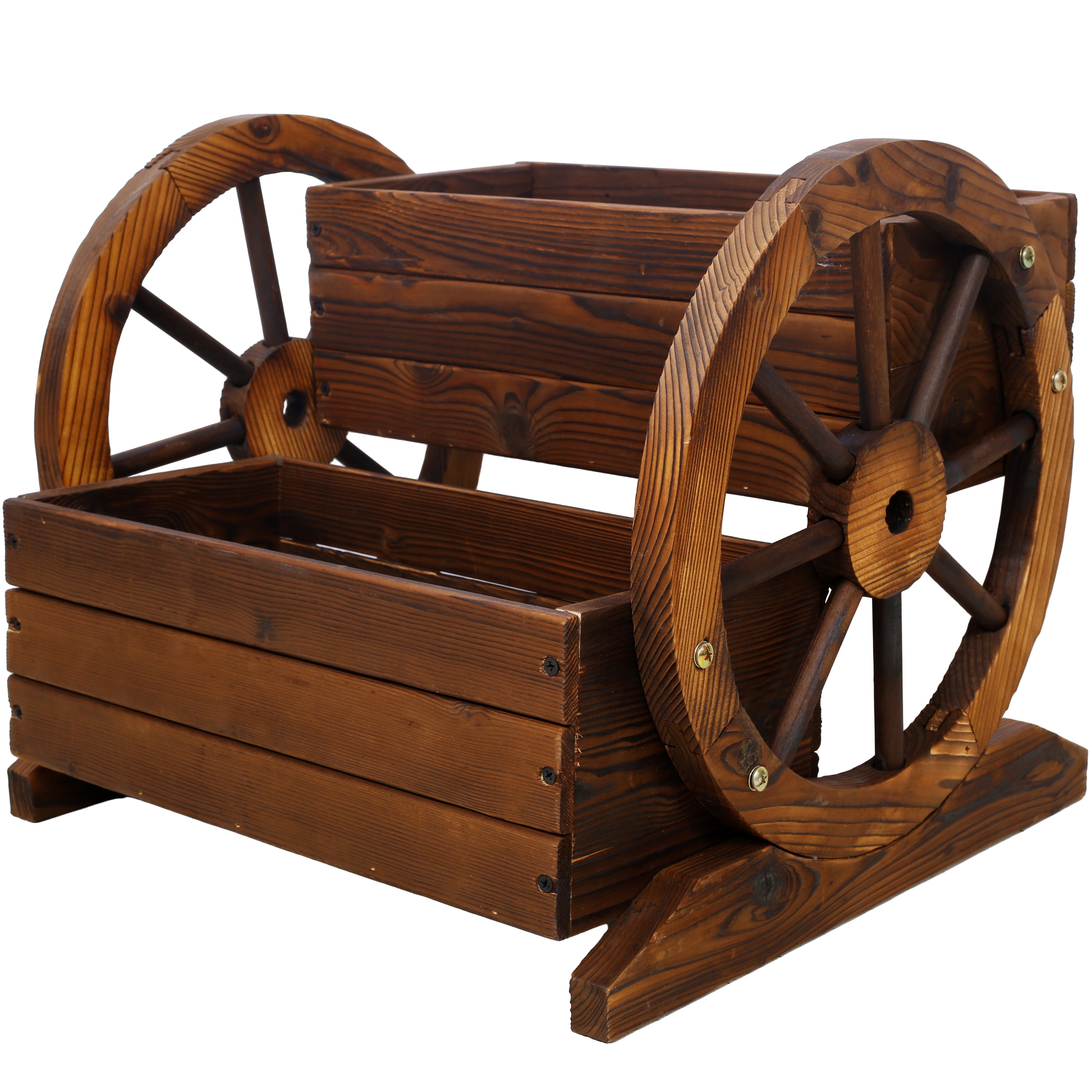 Wooden Wagon Planter Box with 2-Tier Flower Cart Design