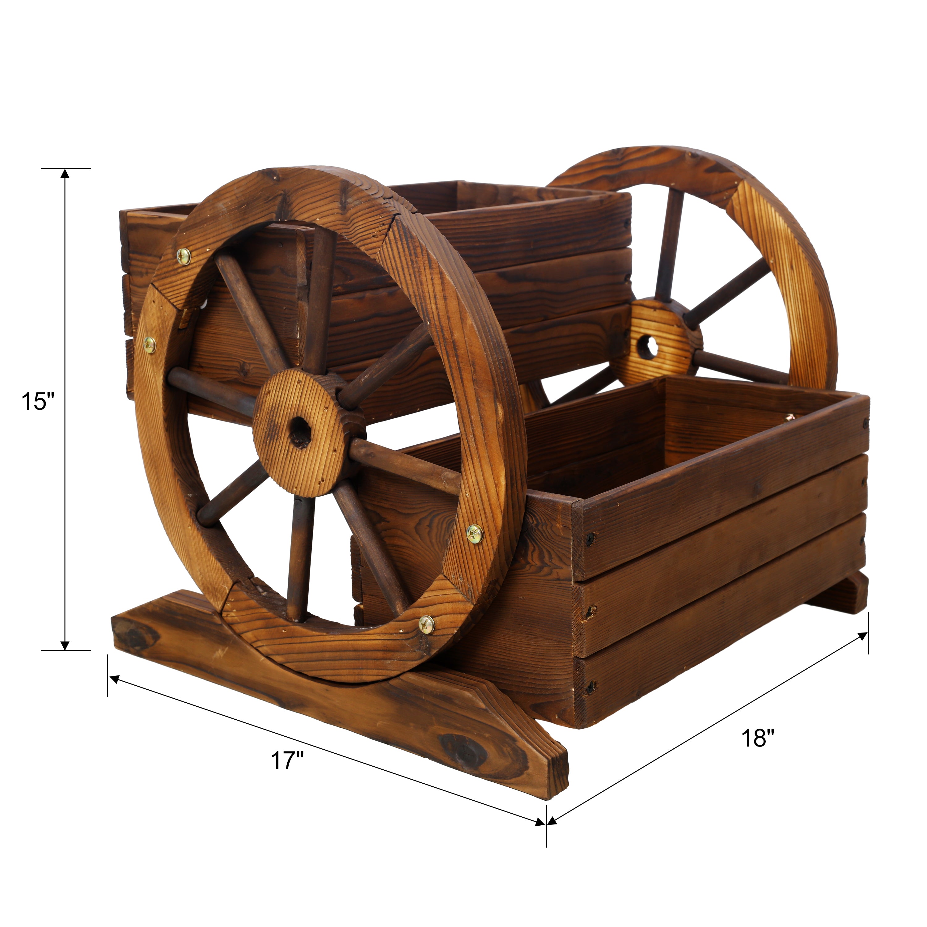 Wooden Wagon Planter Box with 2-Tier Flower Cart Design