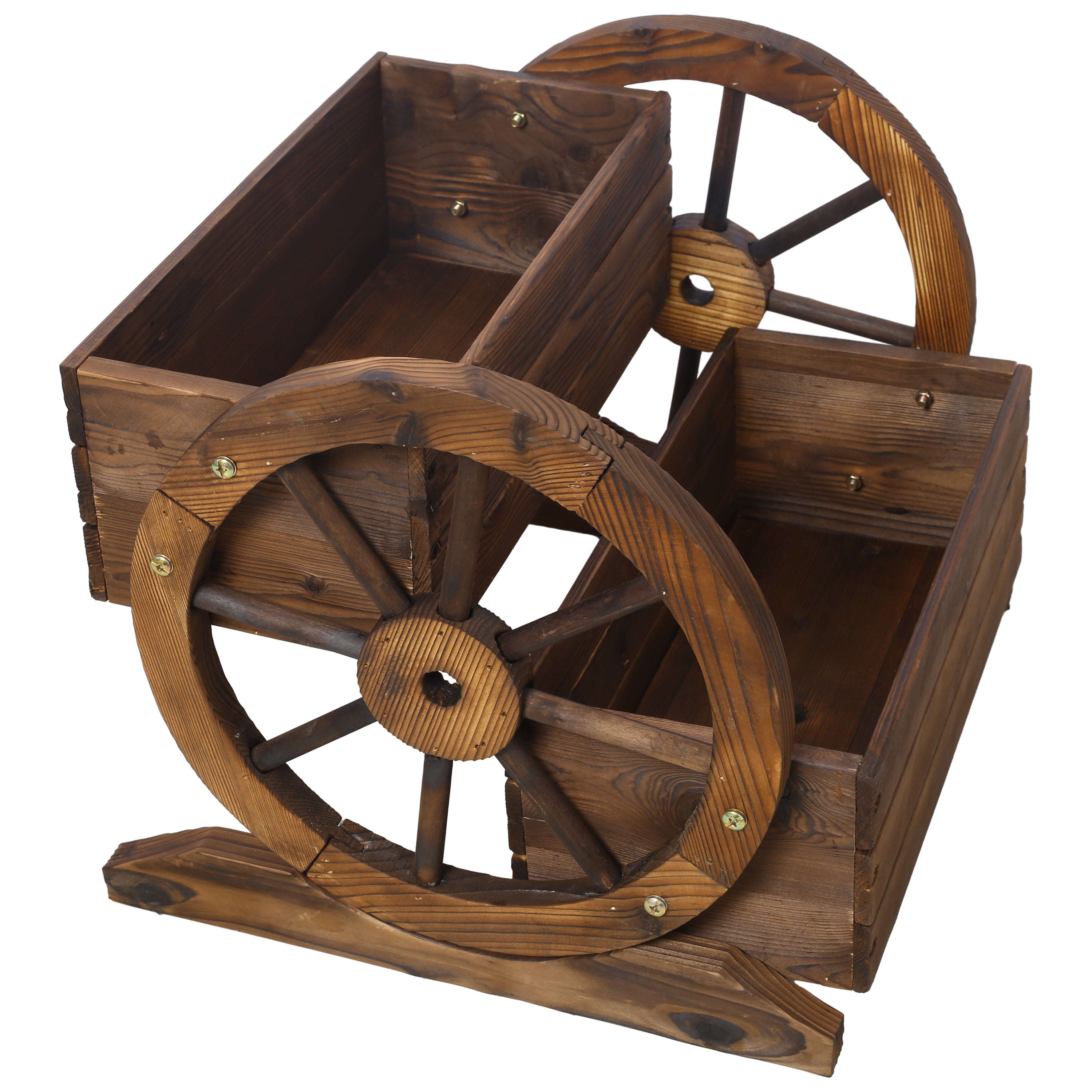 Wooden Wagon Planter Box with 2-Tier Flower Cart Design