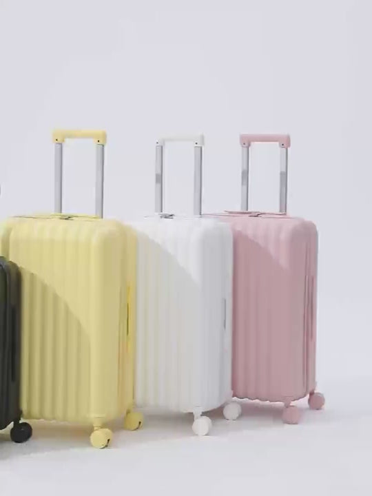 Load video: 3-Piece ABS Spinner Luggage Set with USB Cup Holder &amp; Phone Stand
